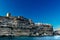 France. Corsica. Bonifacio. The village built on the limestone cliff view from the sea