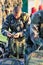 France, Corsica, Calvi - circa, 2011. The parachutist checks his parachute before jumping.