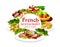 France cuisine, food vector round frame, poster