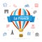 France Design Template Line Icon Welcome Concept and Hot Air in Sky. Vector