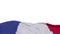 France fabric flag waving on the wind loop. French embroidery stiched cloth banner swaying on the breeze. Half-filled white