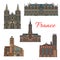 France famous travel landmarks vector icons