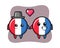 France flag badge cartoon character couple with fall in love gesture