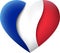 France flag icon in the shape of heart. Waving in the wind. Abstract waving france flag. French tricolor. Paper cut style. Vector