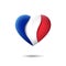 France flag icon in the shape of heart. Waving in the wind. Abstract waving france flag. French tricolor. Paper cut style. Vector