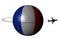 France flag sphere with plane and swoosh illustration