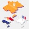 France flags on map element with 3D isometric shape