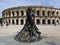 France. Gard. Nimes. The arenas and the statue of Nimeno II