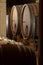 FRANCE, GIRONDE, CELLAR, BARRELS, TANK, VATS, WINE AGING, BORDEAUX WINEYARD