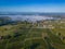 FRANCE, GIRONDE, LOUPIAC, AERIAL VIEW LOUPIAC VILLAGE AND ITS VINEYARD