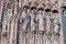 France, Gothic style figures on main portal of west facade of famous Strasbourg Cathedral in France. The jamb statues represent ca
