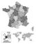 France - highly detailed black and white map.