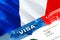 France immigration visa. Closeup Visa to France focusing on word VISA, 3D rendering. Travel or migration to France destination