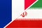 France and Iran or Persia, symbol of national flags from textile. Championship between two countries