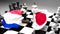 France Japan crisis, clash, conflict and debate between those two countries that aims at a trade deal or dominance symbolized by a