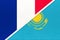France and Kazakhstan, symbol of national flags from textile. Championship between two countries