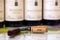 France Lyon 2019-06-20 line wine bottles closeup burgundy top wine, Pommard, Chassagne-Montrachet, professional wine tasting of