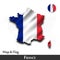 France map and flag . Waving textile design . Dot world map background . Vector