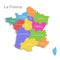 France map, new political detailed map, separate individual regions, with state names, isolated on white background 3D