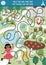 France maze for kids with girl in Luxembourg garden searching for her pet poodle. French preschool printable activity. Labyrinth