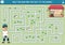 France maze for kids with man searching the way to bakery. French preschool printable activity. Labyrinth game or puzzle with