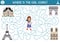 France maze for kids with tourist girl and Paris places of interest. French preschool printable activity. Labyrinth game or puzzle