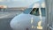 France, Nice, 10 July 2019: The plane cabin, the commander of the plane and the second pilot prepare for a departure, a