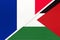 France and Palestine, symbol of national flags from textile. Championship between two countries