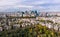 FRANCE, PARIS - OCT 2019: Aerial shot of financial and business district of La Defense, Paris. Skyscrapers skyline