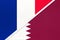 France and Qatar, symbol of national flags from textile. Championship between two countries