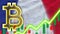 France Realistic Flag with Neon Light Effect Bitcoin Icon Radial Blur Effect Fabric Texture 3D Illustration