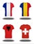 France, Romania, Albania, Switzerland flags on t-shirt