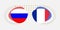 France and Russia flags. Russian and French national symbols with abstract background and geometric shapes.