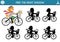 France shadow matching activity. Puzzle with girl riding a bike with basket with baguette and flowers. Find correct silhouette