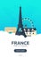 France. Time to travel. Travel poster. Vector flat illustration.