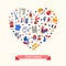 France travel icons heart postcard with famous French symbols
