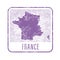 France travel stamp with silhouette of map of France