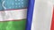 France and Uzbekistan two flags textile cloth 3D rendering