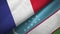 France and Uzbekistan two flags textile cloth, fabric texture