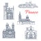 France vector landmark line icons of Marseilles