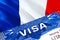 France visa stamp in passport with text VISA. passport traveling abroad concept. Travel to France concept - selective focus,3D