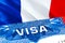 France Visa. Travel to France focusing on word VISA, 3D rendering. France immigrate concept with visa in passport. France tourism