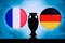 France vs Germany, Euro national flags and football trophy silhouette. Background for soccer match, Group F, 16. June 2020, Munich