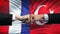 France vs Turkey conflict, international relations, fists on flag background