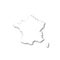 France - white 3D silhouette map of country area with dropped shadow on white background. Simple flat vector