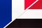 France and Yemen, symbol of national flags from textile. Championship between two countries