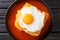 Francesinha Portuguese croque madame sandwich  close-up in a plate. Horizontal top view