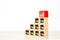 Franchise or franchising, Cube wooden toy block stack in pyramid with franchises business store icon for small business goal to
