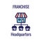 Franchise Icon Set with Home Office, corporate Headquarters and