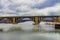 Francis Scott Key Bridge across Potomac River, winter fog on the water.